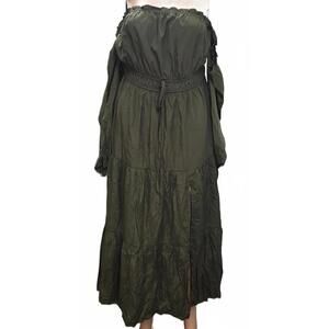 Scarlet Darkness Women Boho Off Shoulder Tiered A-line Olive Green Dress Size L